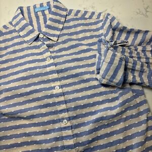 J McLaughlin Cotton Top Women Size XS Blue Stripe Button Down Long Sleeve Spring